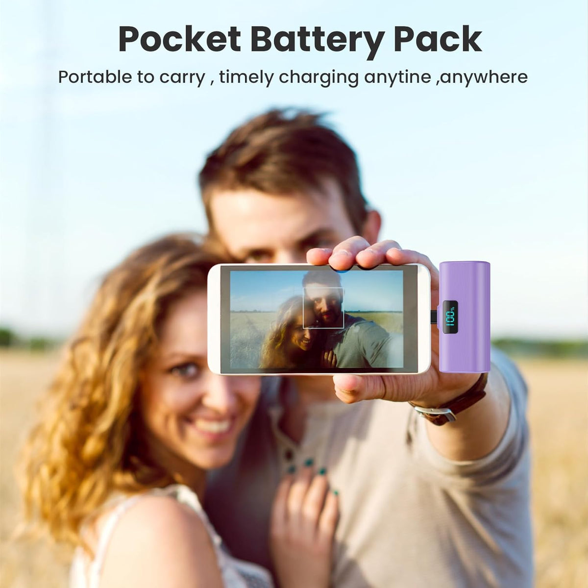 [2-Pack] Small Portable Charger 5200mAh, Upgraded PD USB C Power Bank with Built-in USB-C Connector, LCD Display,