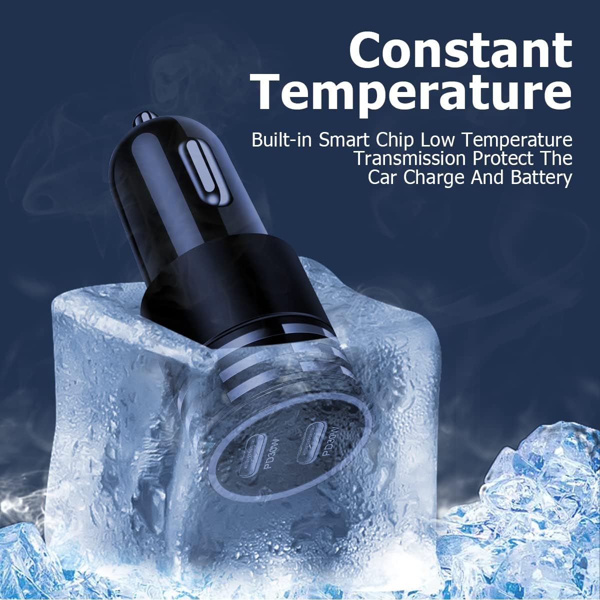 2Pack 60W USB Car Charger, Fast Charging Cigarette Lighter Adapter with 2 Ports, Type C Mini Car Charger for iPhone