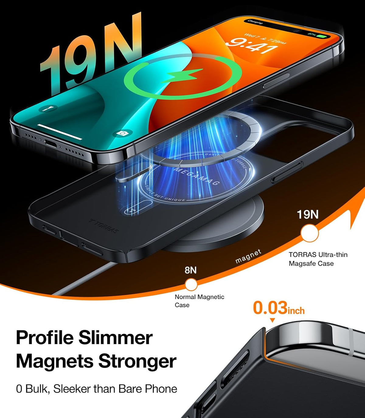 TORRAS Magnetic Slim-Fit Case for iPhone 14 Pro Max, Ultra-Thin, Compatible with MagSafe, Matte Hard PC Cover,
