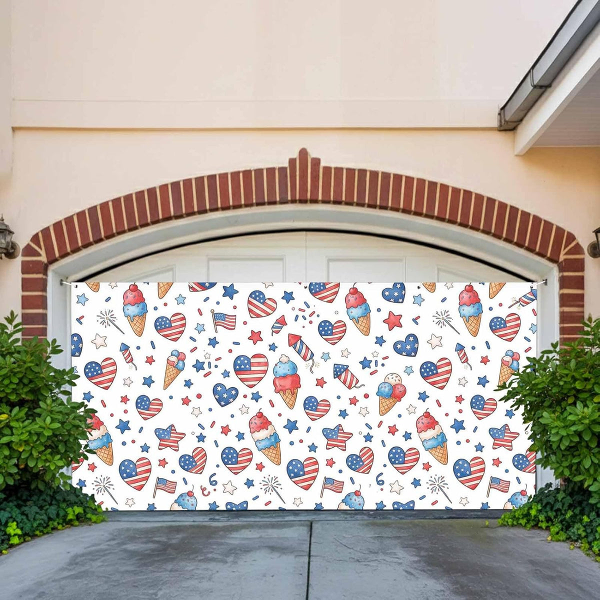 GNAKT AREWG 13x6ft Seamless Garage Door Banner Cover USA Patriotic Ice Cream Garage Door Decoratons Banner for Indoor