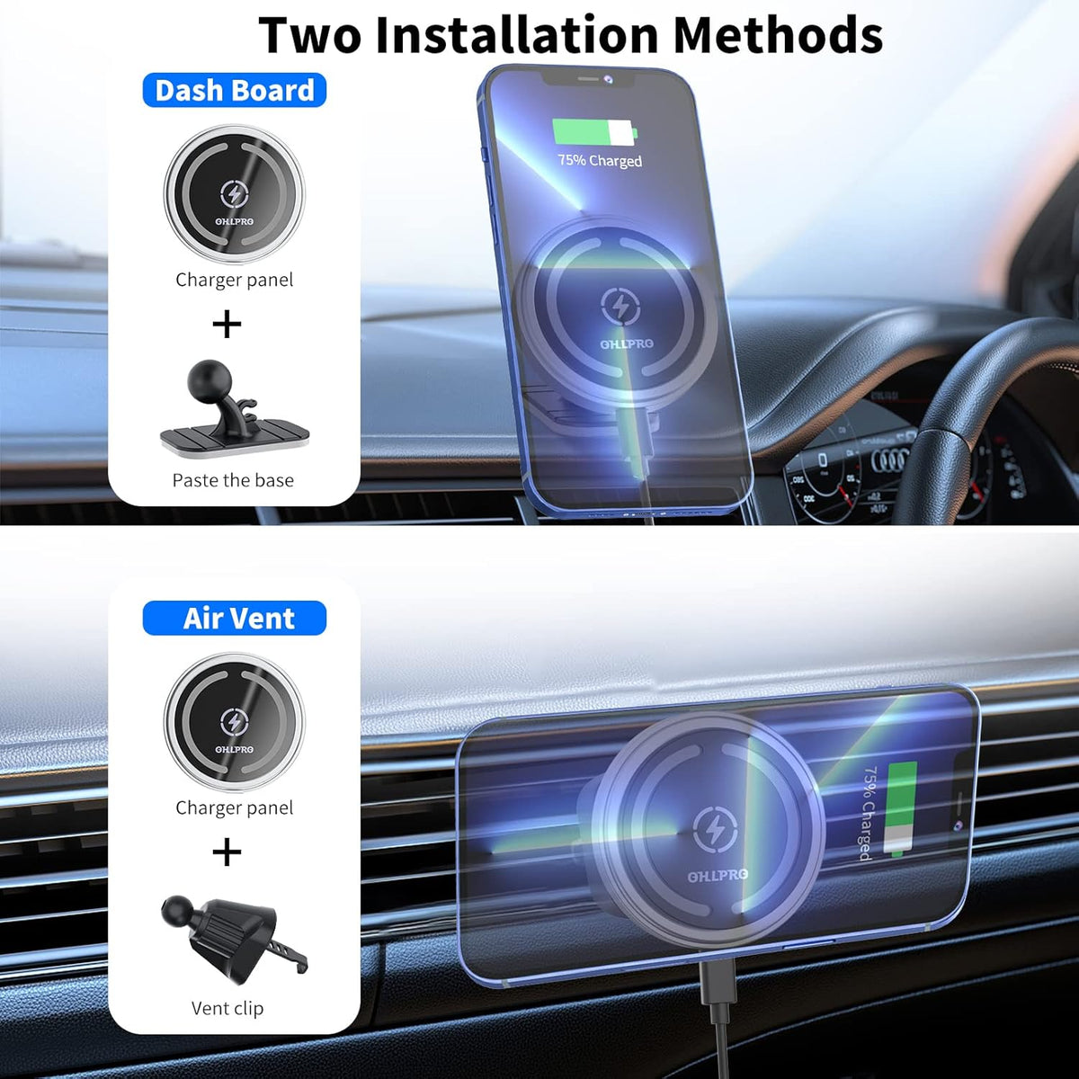 Magnetic Wireless Car Charger Compatible with MagSafe Car Charger Mount, 360° Adjustable Auto Alignment Air Vent Mount for iPhone 13/13 Pro/13 Pro Max/13 Mini/iPhone 12/12 Pro/12 Pro Max,(Silver)