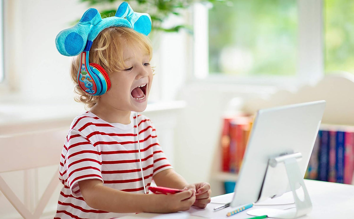 eKids Blues Clues Headphones for Kids, Wired Headphones for School, Home or Travel, Tangle Free Toddler Headphones with