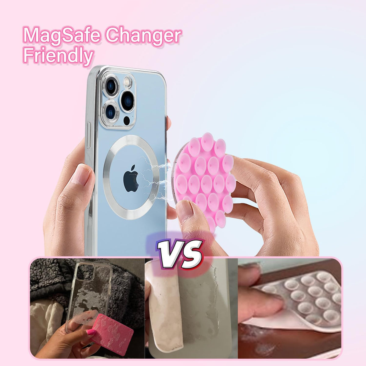 Silicone Suction Phone Case Magnetic Mount, Hands-Free Accessory for iPhone and Android, Mirror Shower Holder (Black)