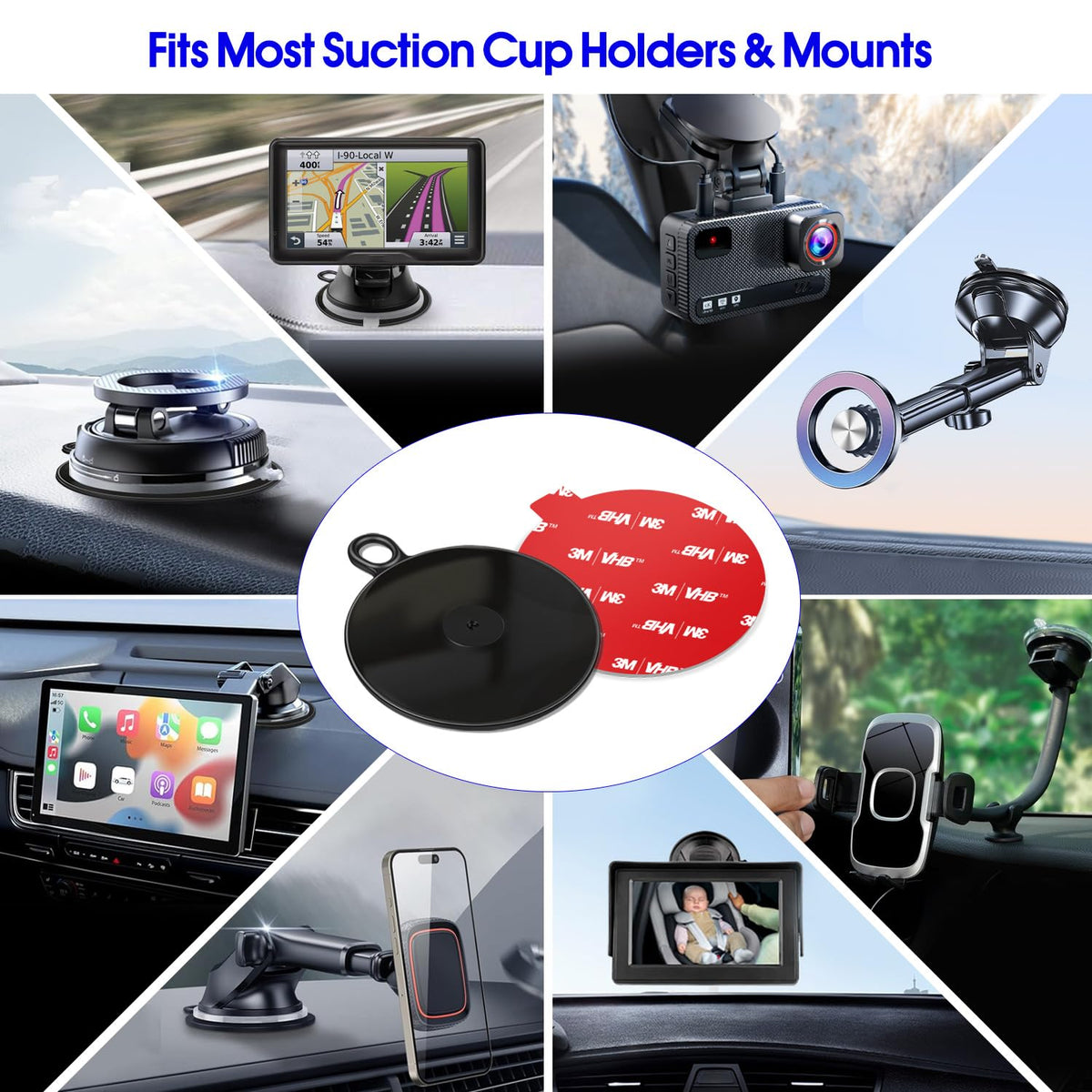 pop-tech Dashboard Adhesive Pad for Suction Cups: 75mm Car Dash Sticky Pad Mounting - Phone Holder Disk Replacement with 70mm Heat Resistant High Bond