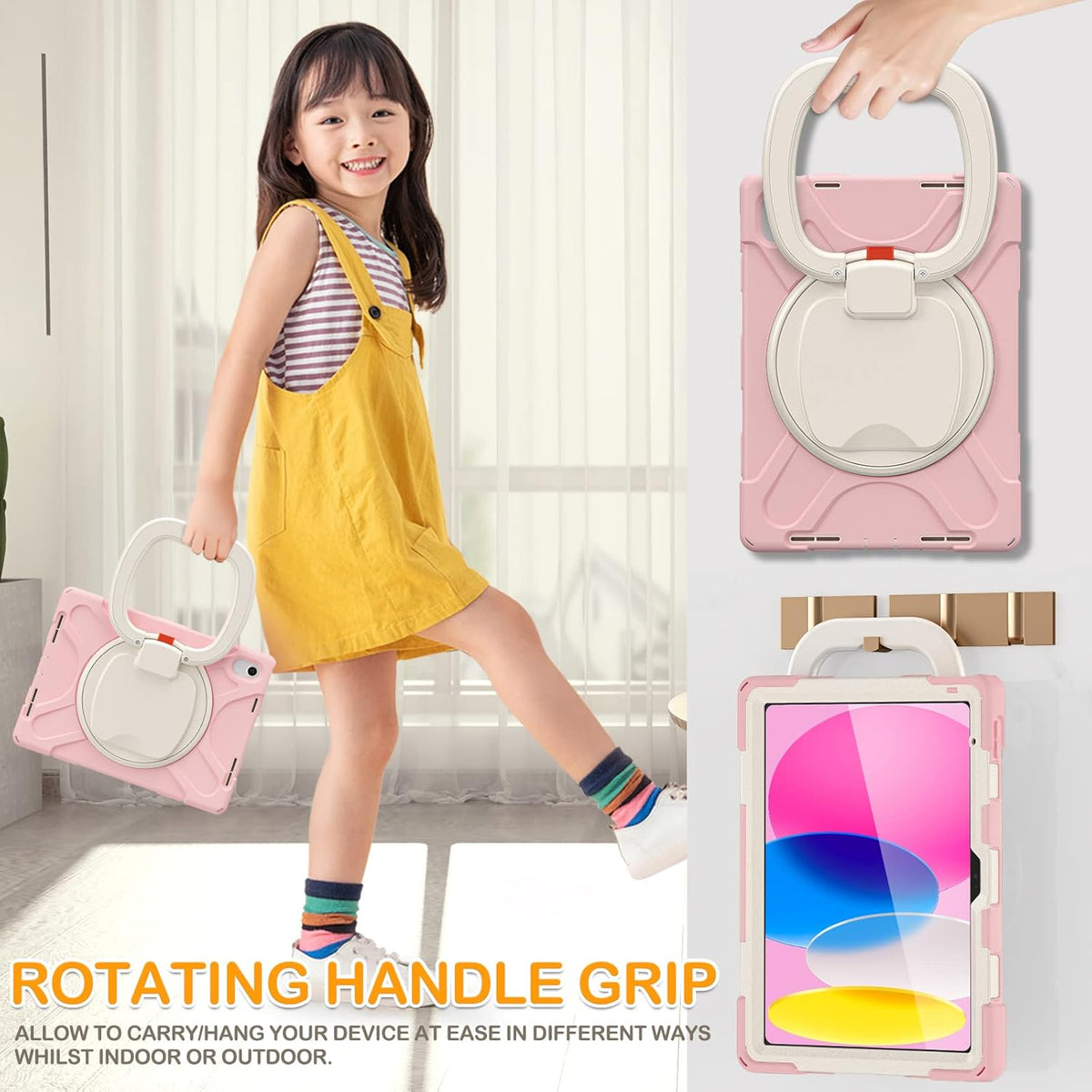 BRAECN Case for iPad (A16) 11th/10th Generation 11”/10.9'' 2025/2022-Shockproof Silicone Cover w/Pencil Holder/360°Swivel Ring Stand/Handle Grip/Kickstand/Shoulder Strap/Screen Protector, Sakura Pink