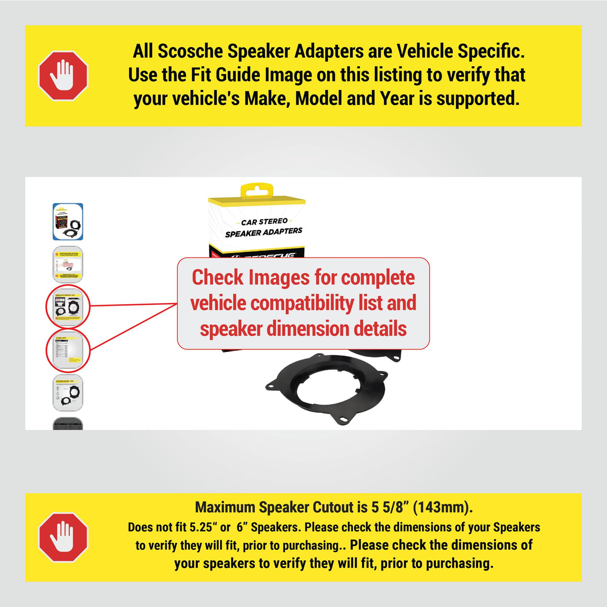 Scosche SAT69 6X9" to 6.5-6.75” Speaker Adapters Compatible with Select 2003-22 Lexus and Toyota Vehicles - 6 1/2" to 6 3/4" Adapter for Car Door