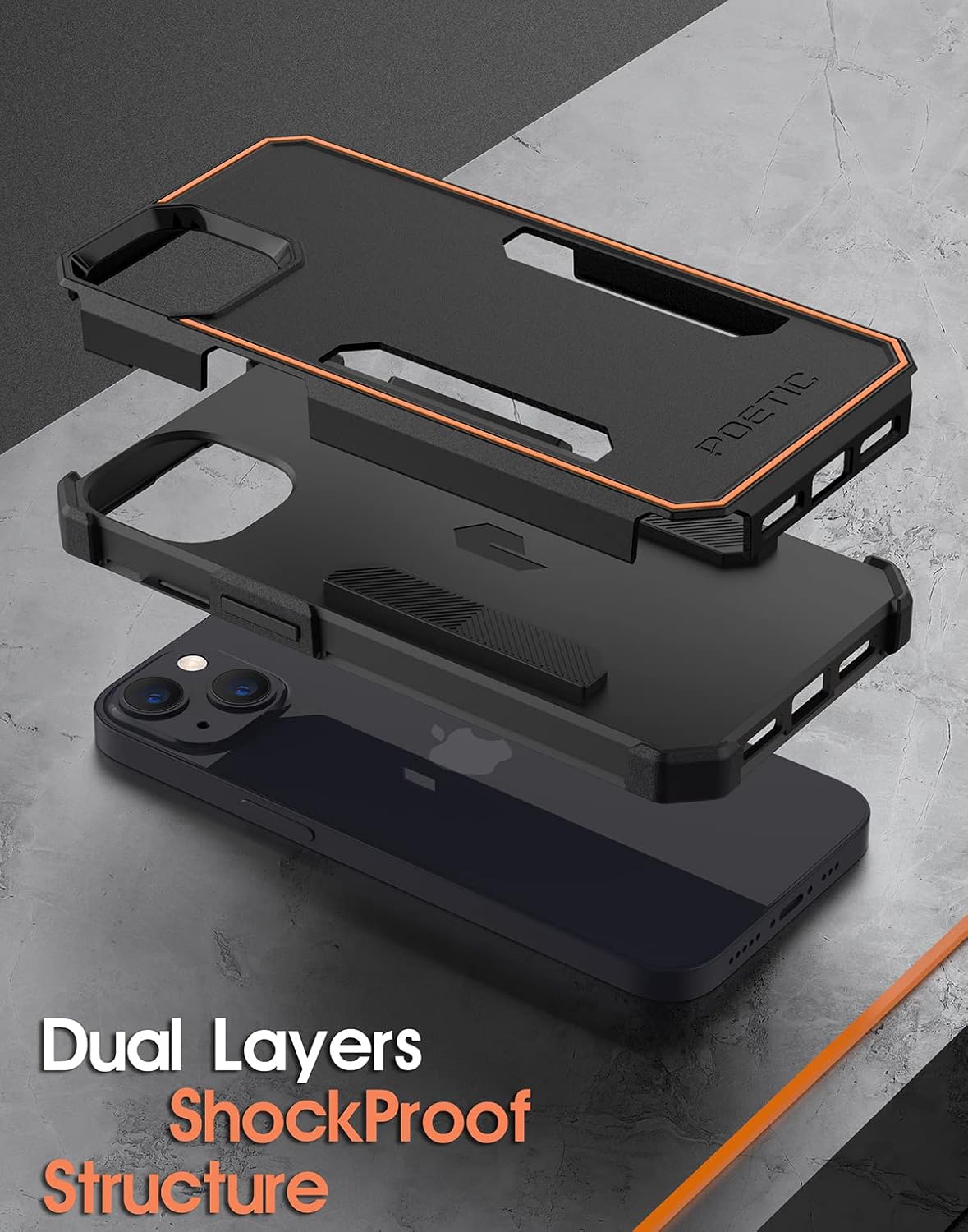 Poetic Neon Series Case for iPhone 13, Dual Layer Heavy Duty Slim Shockproof Protective Case, Black