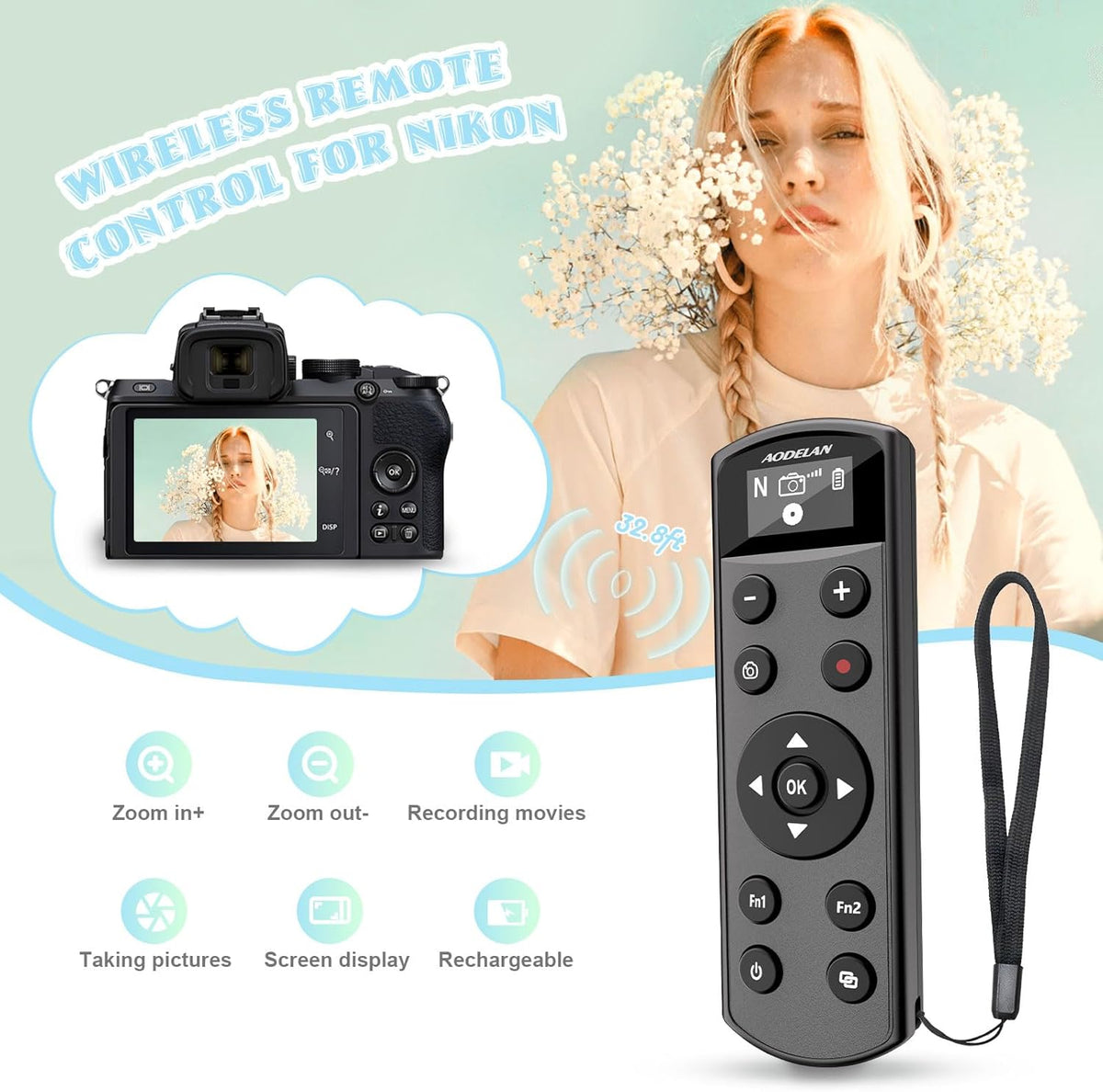 Remote Control for Nikon Camera,USB-C Rechargeable Wireless Shutter Release with OLED Screen – Video, Zoom & Focus Control for Nikon A1000, B600, P1000, P950, Z6III, Z30, Z50II, Zfc, Z5 (Black)