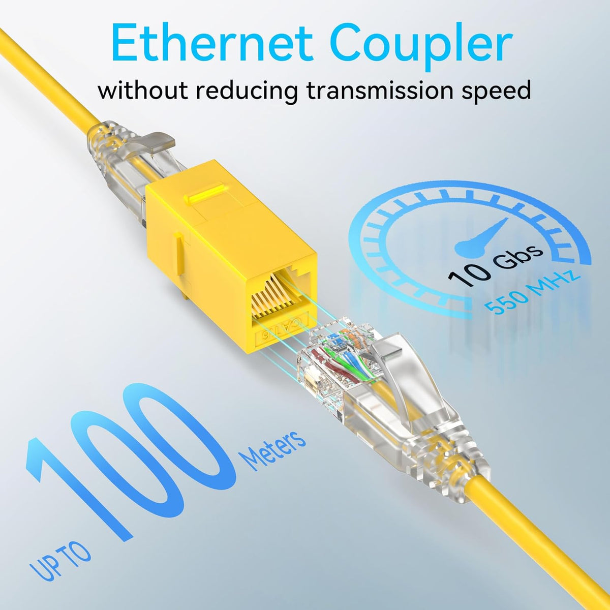 CAT6 RJ45 Keystone Coupler (24 Pack), Cat6 Keystone Jack Female to Female, Cat 6 Inline Keystone Jacks for Wall Plate & Patch Panel, RJ45 Ethernet Coupler Yellow