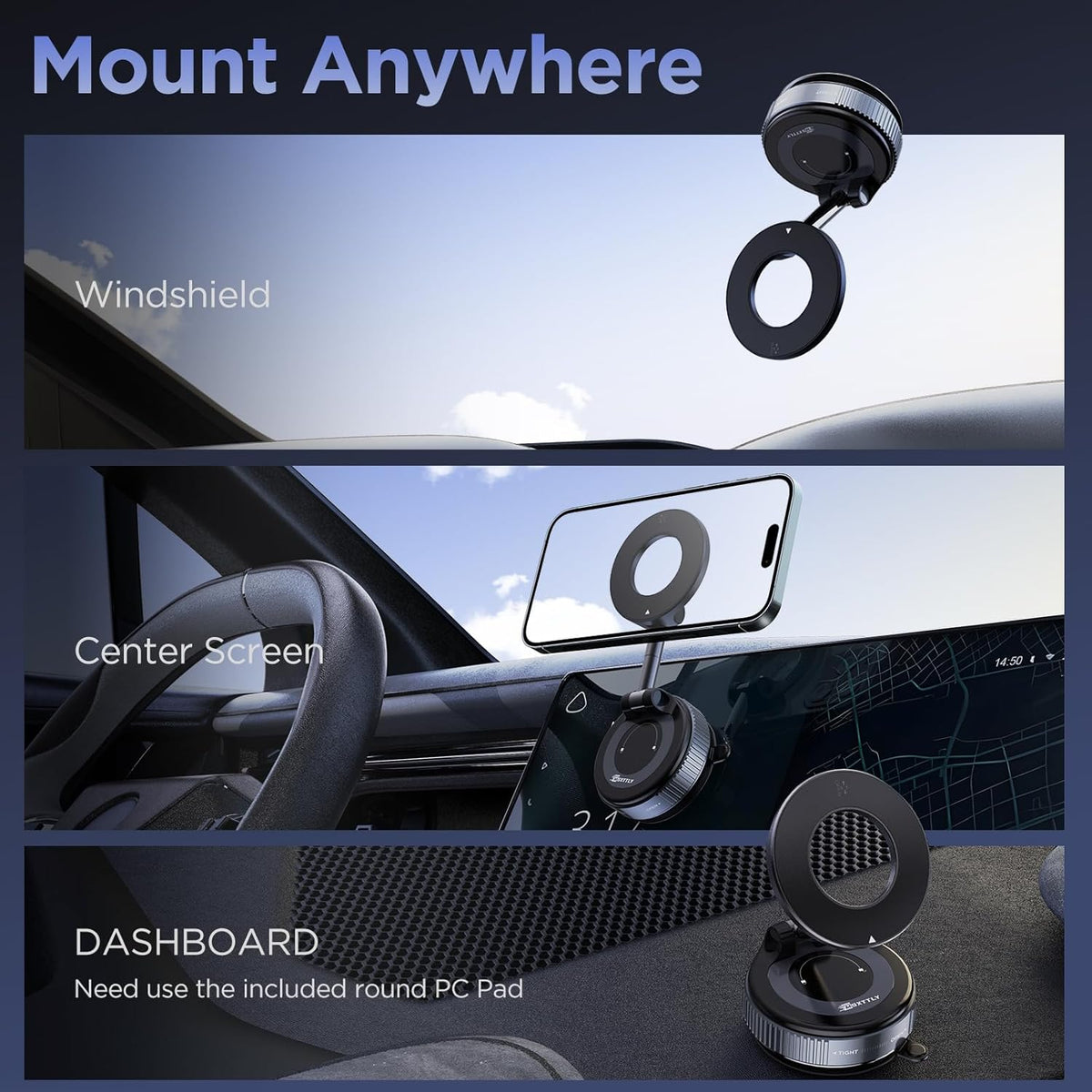 Vacuum Magnetic Phone Holders for Your Car 2026 Suction Cup Phone Mount with Washable Nano Gel Pads 360° Adjustable Phone Mount Unlock More Scenes,Phone Holder for Smartphone&Car/Gym/Mirror