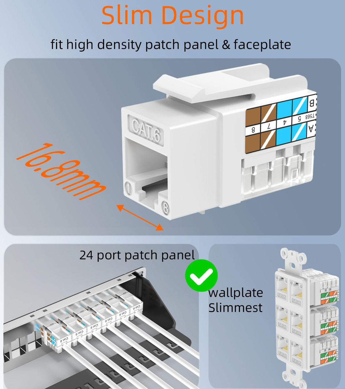 Rapink RJ45 Keystone Jack Cat6 10G Support, Keystone Jacks UTP 50 Pack for Wall Plate and Patch Panel, Rj45 Keystone 90 Degree White Color for Cat6, Cat5e, Cat5 Cabling