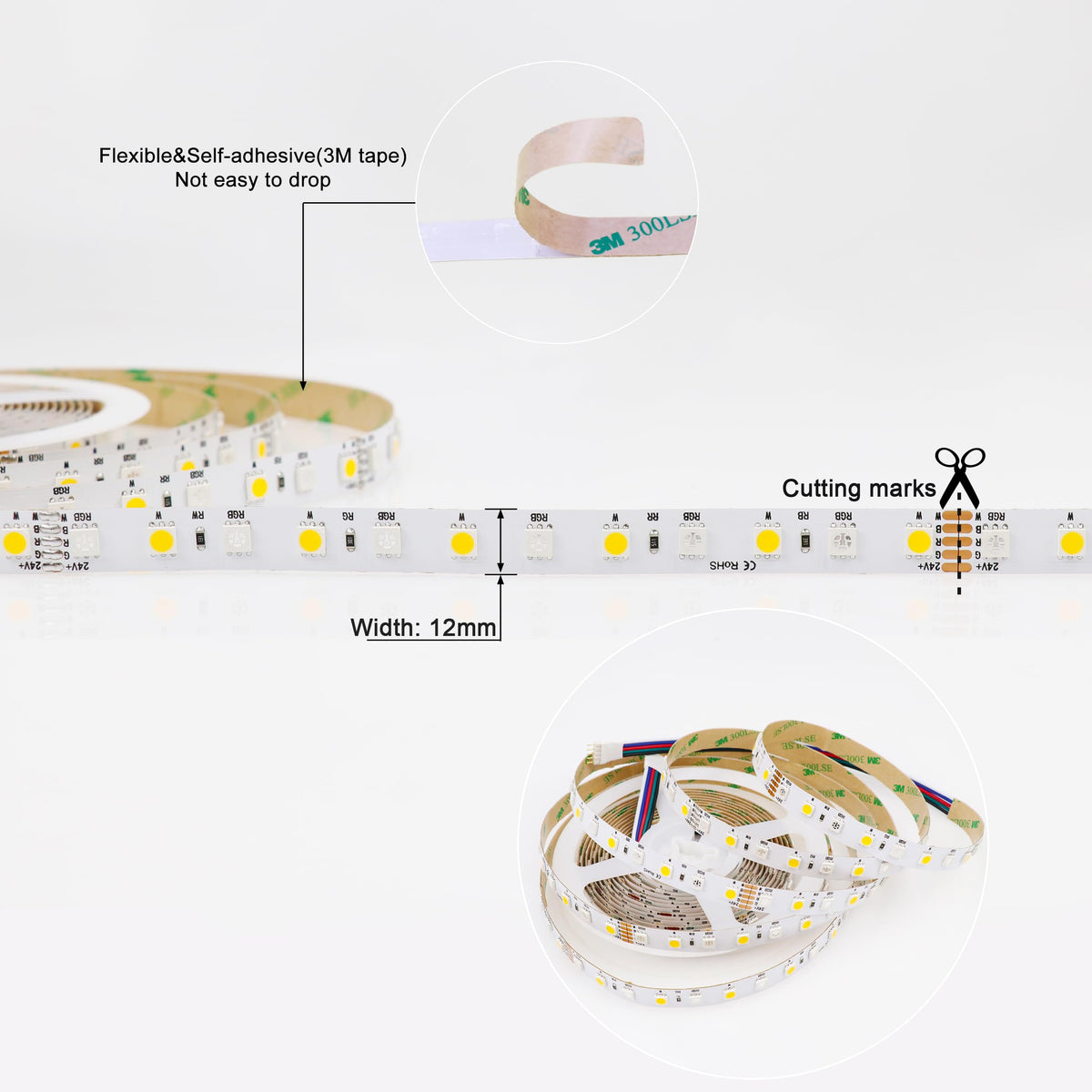 LEDENET RGBW LED Strip Lights RGB+Warm White(2800K-3200K) 360LEDs SMD 5050 DC 24V Multi-Colored LED Tape Lights Flexible LED Rope Lighting 16.4Ft