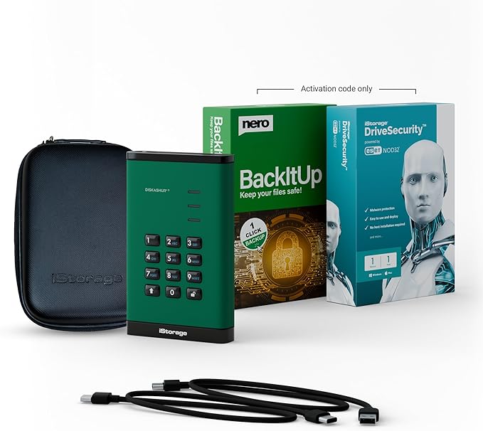 iStorage diskAshur3 SSD 2TB Green - Secure Portable Solid State Drive - Password Protected - Dust &amp Water Resistant - Hardware Encryption