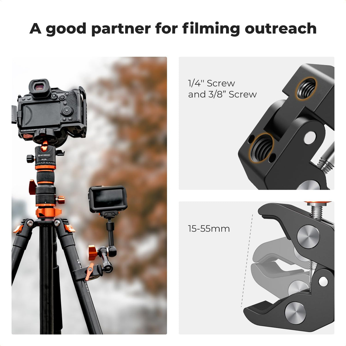 K&F Concept 6" Magic Arm Clamp Kit with 1/4" & 3/8" Thread Screw, Articulating Friction Arm with Camera Clamp Mount for Monitor, LED Light, Webcam, Action Camera