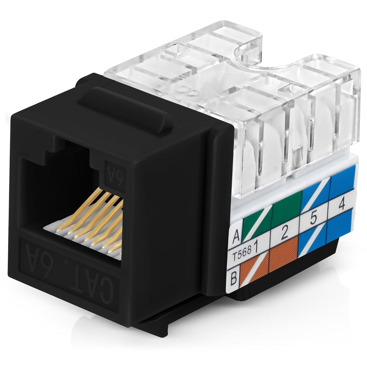 Everest 90° Angled RJ45 Cat6A Keystone Jacks 50-Pack in Black - Slim Profile Female RJ45 Connectors - Cat 6A Keystone Jack - Compatible with 90° Angled Speed Termination Tool - easyJACK (B094WB91H3)