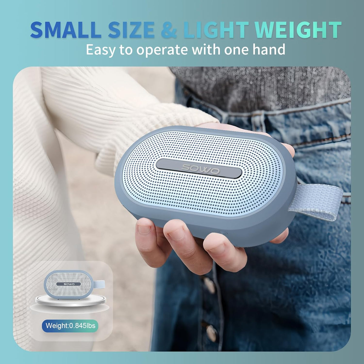 SOWO Wireless Portable Small Speaker, Ultra Magnetic Bluetooth Speaker for Golf Cart, Coverless IP67 Waterproof, 24 H Playtime, Pro Sound, Clip Hanging Design for Outdoor, Indoor - Blue