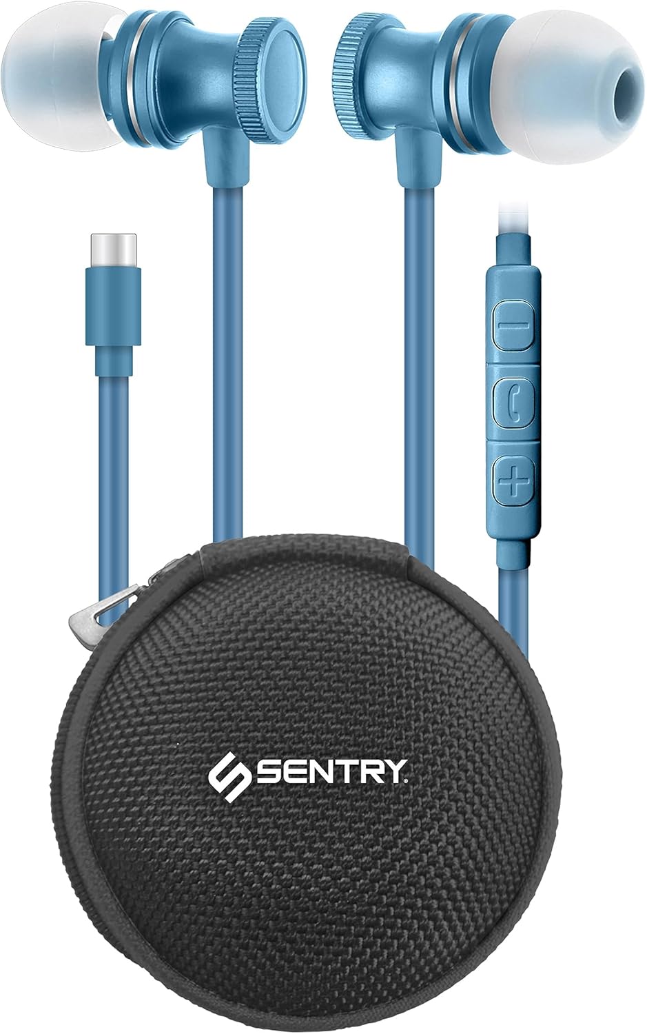 Sentry OSE450 Blue Headphones, In-Ear Earbuds with Wired USB-C Connection, Inline Volume Controller & Microphone
