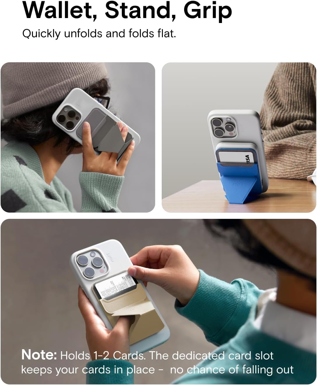 MOFT Magnetic Wallet Stand Compatible with iPhone 16/15/14/13/12 Series, Angle Adjustment & Magsafe Compatible MOVAS Phone Stand, Panna Cotta