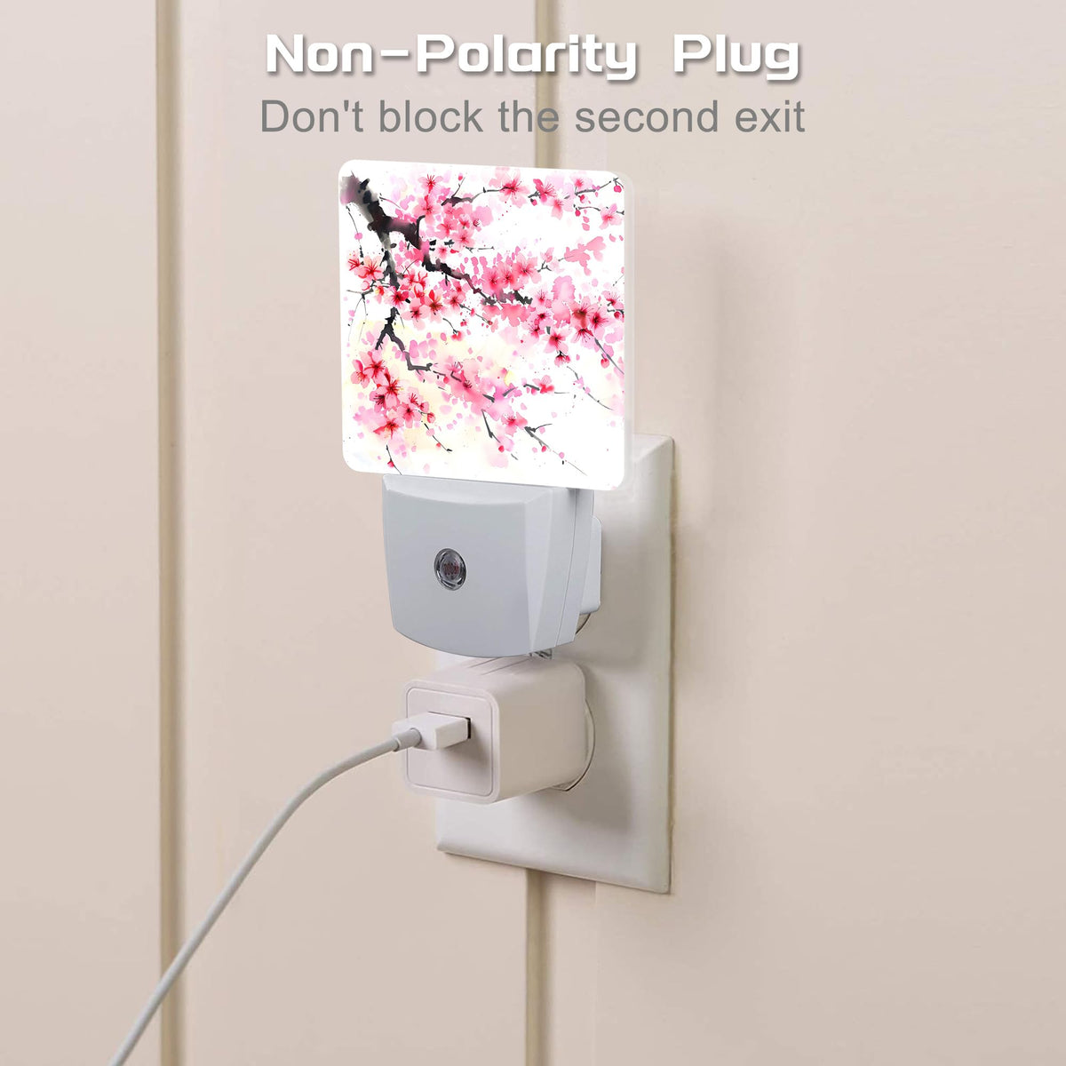 sndheke Watercolor Cherry Blossoms Tree Night Light for Kids,Abstract Pink Floral Night Light Plug in with Dusk to Dawn Sensor,0.5w Energy Saving