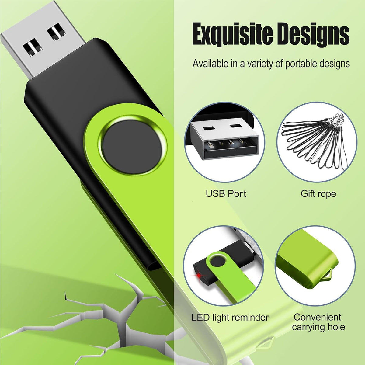 EASTBULLUSB Flash Drive Bulk 4GB 20 Pack with Lanyards USB 2.0 Thumb Drive Bulk Memory Stick Swivel Pen Drive for Storage and Backup 4GB 20 Pack, Green