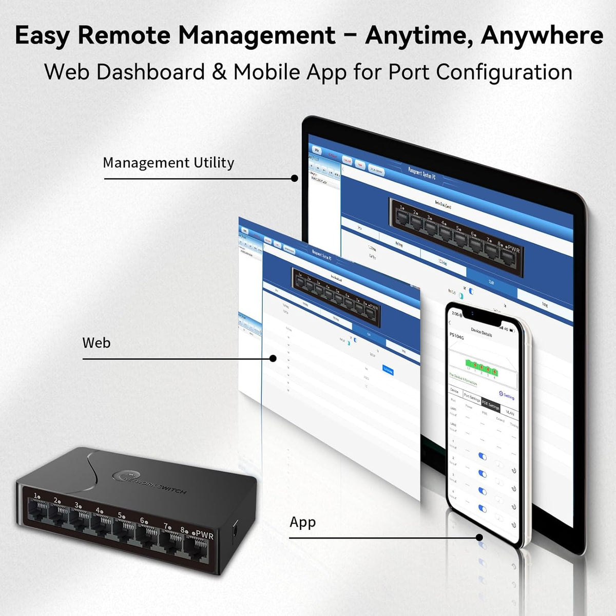 8-Port Gigabit Easy Smart Managed Ethernet Switch | Plug & Play Network Hub with VLAN, QoS, Port Mirroring | Fanless Design | Desktop/Wall Mount for Home/Office