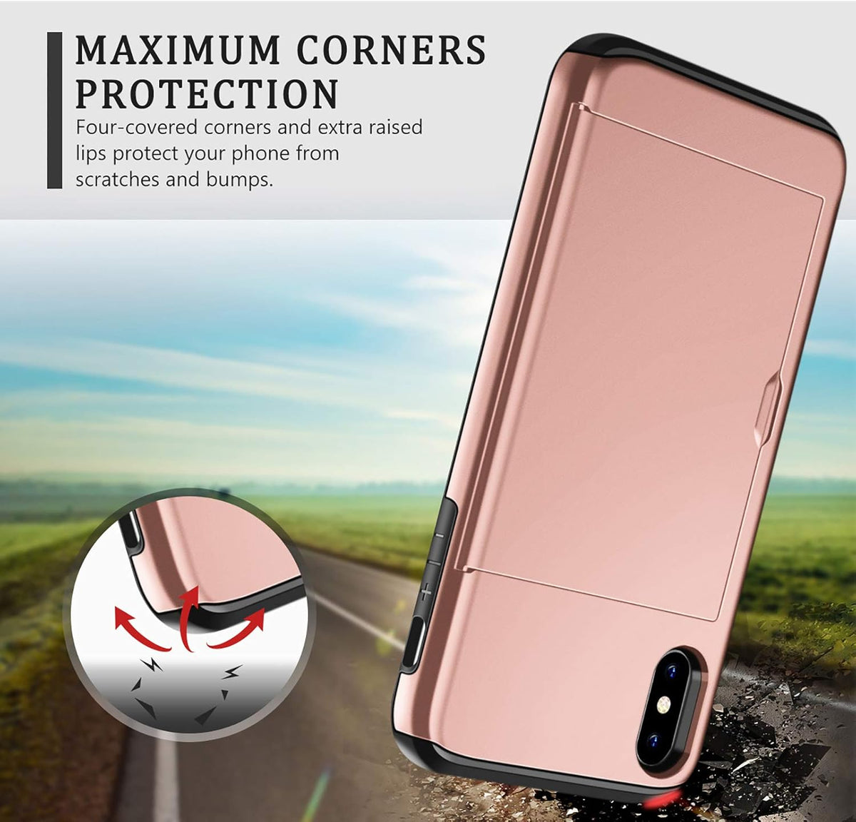 SAMONPOW iPhone X/XS Case Wallet Card Holder, Heavy Duty Protection, Shockproof Soft Rubber Bumper Cover