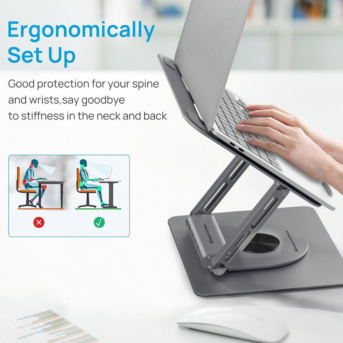 Adjustable Laptop Stand with 360 Rotating Base & USB Docking Station for MacBookPro/Air/Dell/HP/Lenovo, Portable Ergonomic Laptop Riser for Desk with USB Hub 100W PD/4K HDMI/Usb3.0/1000Mbps Ethernet