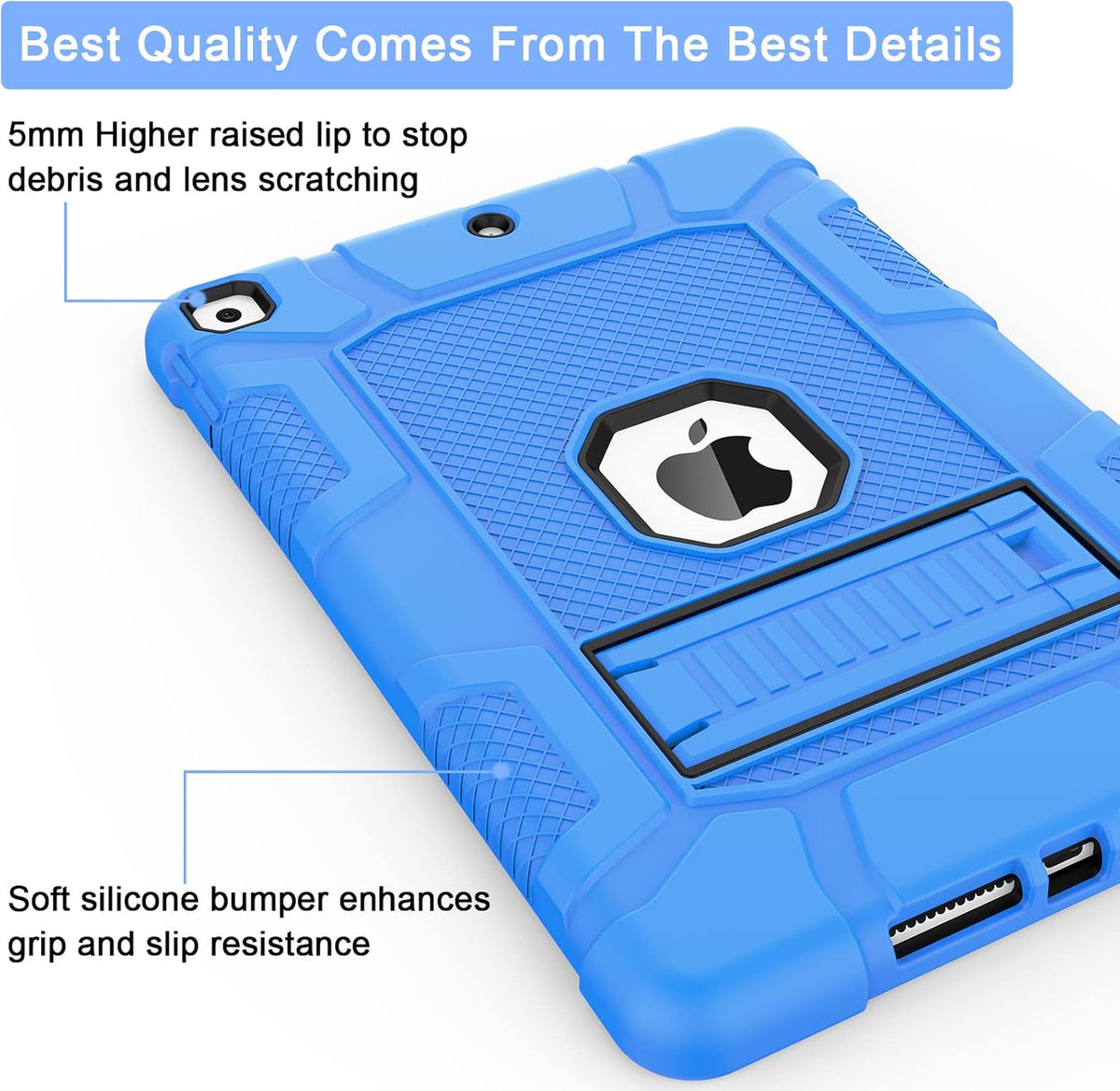 Rantice iPad 9th Generation Case, iPad 8th Generation Case, iPad 7th Generation Case, Hybrid Shockproof Rugged Drop Protection Cover with Kickstand for iPad 10.2'' (Blue+Black)