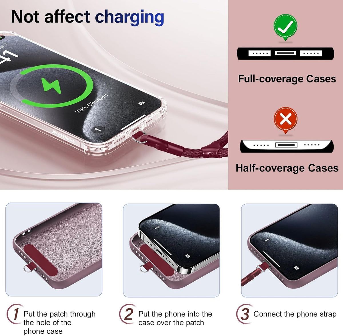 Phone Wrist Strap, Universal Adjustable Hand Wrist Strap Lanyard for iPhone 16 and Most Smartphones, Multifunctional Patch Lanyard with Phone Tether Tab for Women and Men, Wine Red