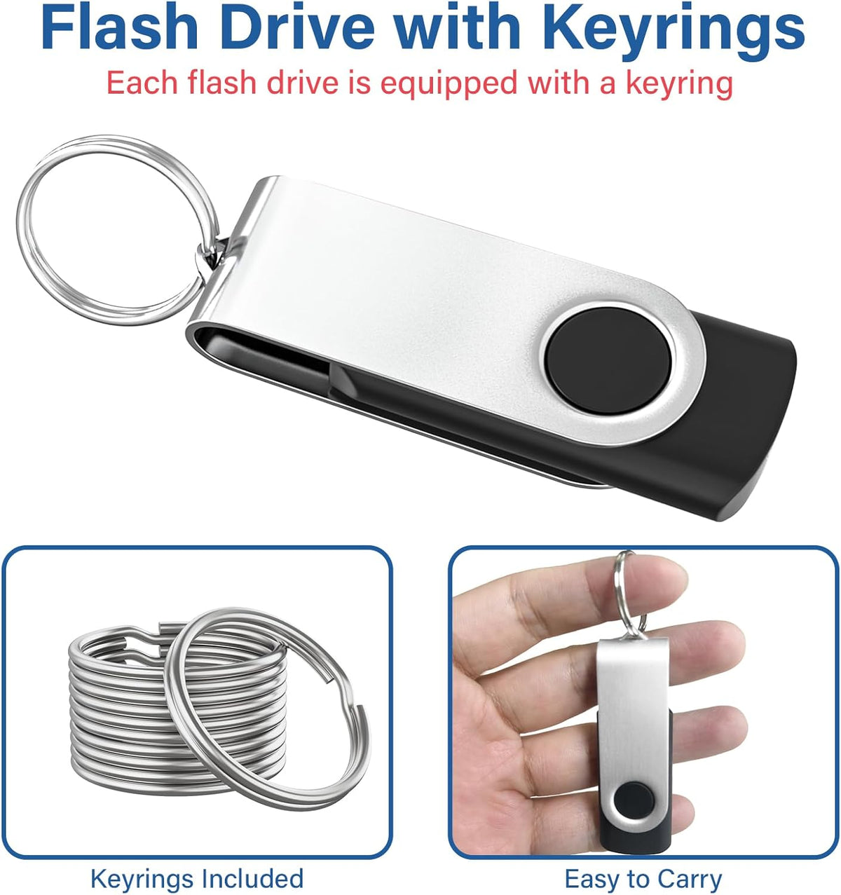 USB Flash Drives 4GB 20 Pack, Wooolken USB 2.0 Thumb Drives with Keychains Memory Stick USB Drive Pendrive for PC Laptop Computer (Black)