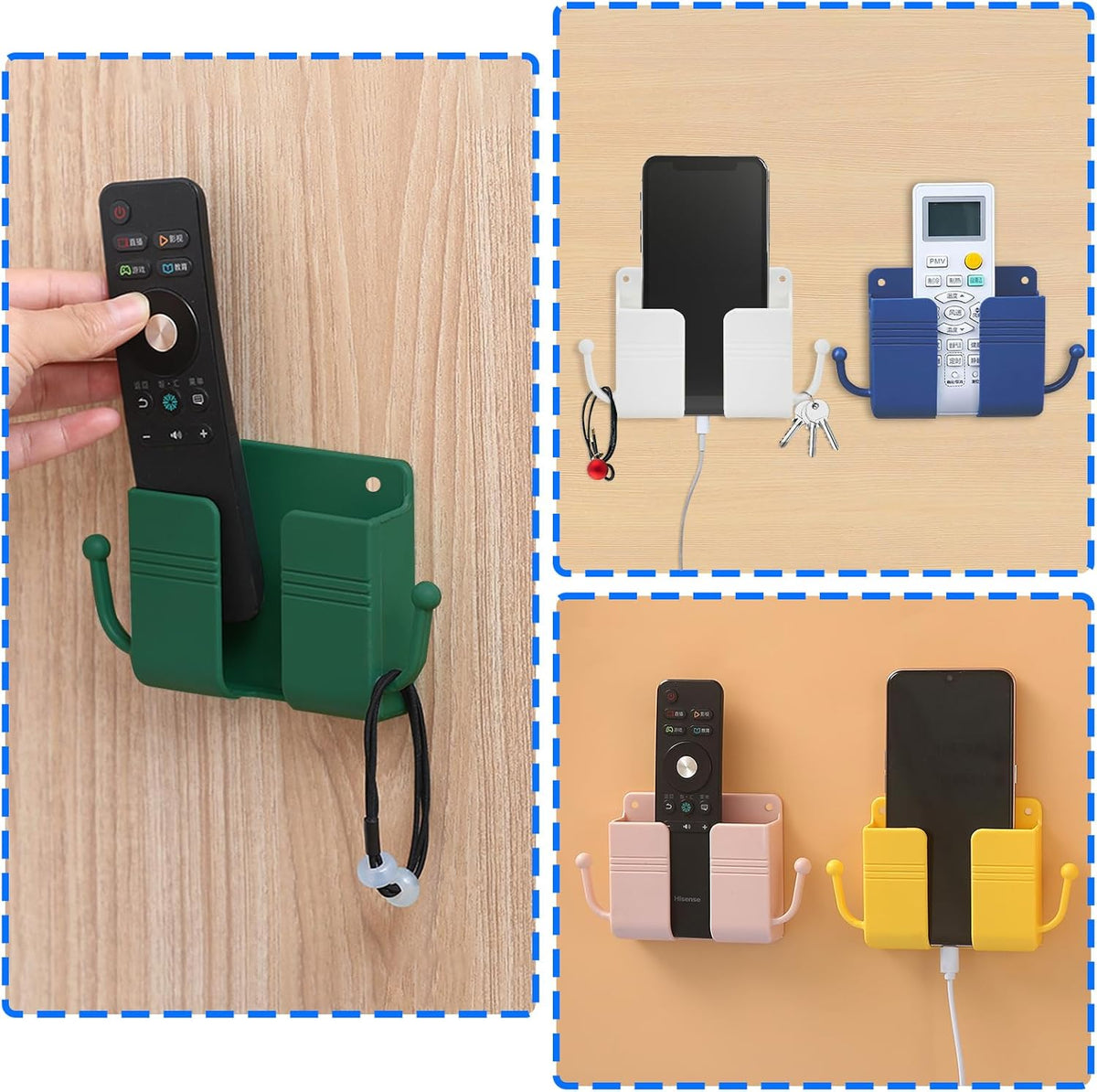 5 Pcs Wall Mount Phone Holder, Wall Mounted Shower Phone Stand with Hooks, Self-Adhesive Universal Media Organizer