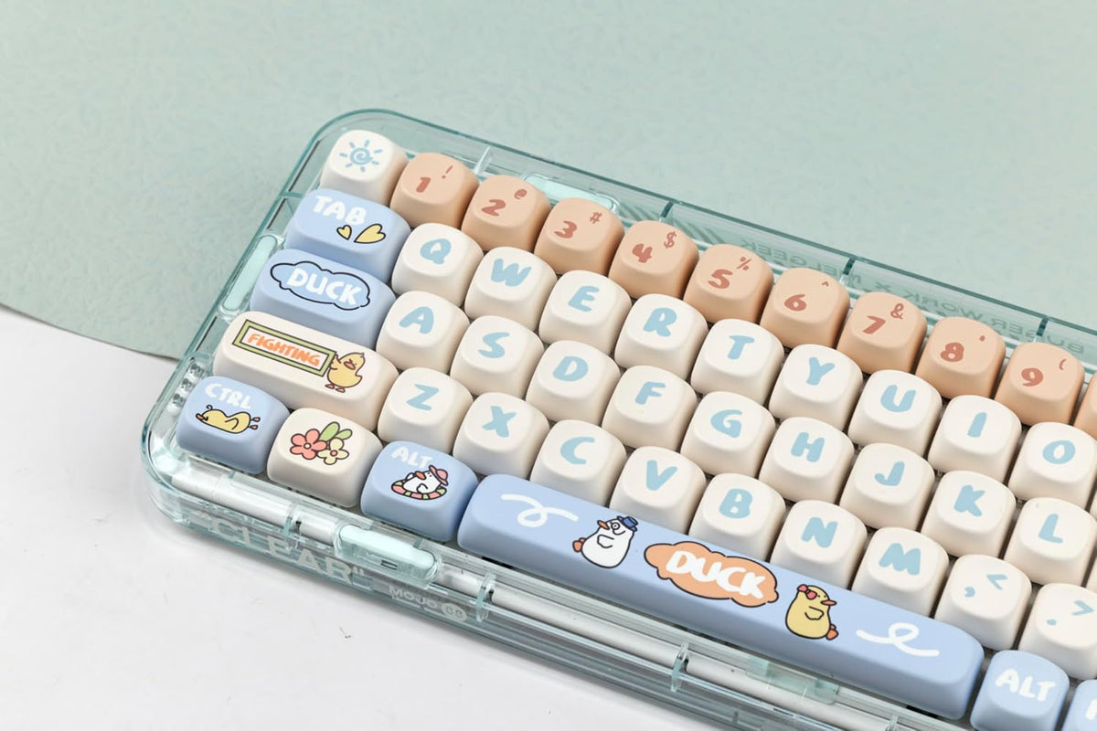Sumgsn MOA Profile Keycaps 138 Keys, Yellow Cute Duck PBT DYE-SUB Keycap for MX Cherry Mechanical Keyboards