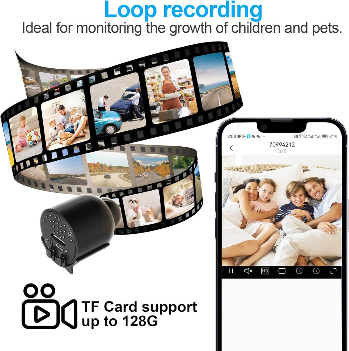 New Smallest Wireless WiFi Camera, HD1080P Mini Concealed Detector, Portable Baby Monitor, Pet Nanny Cam with Night