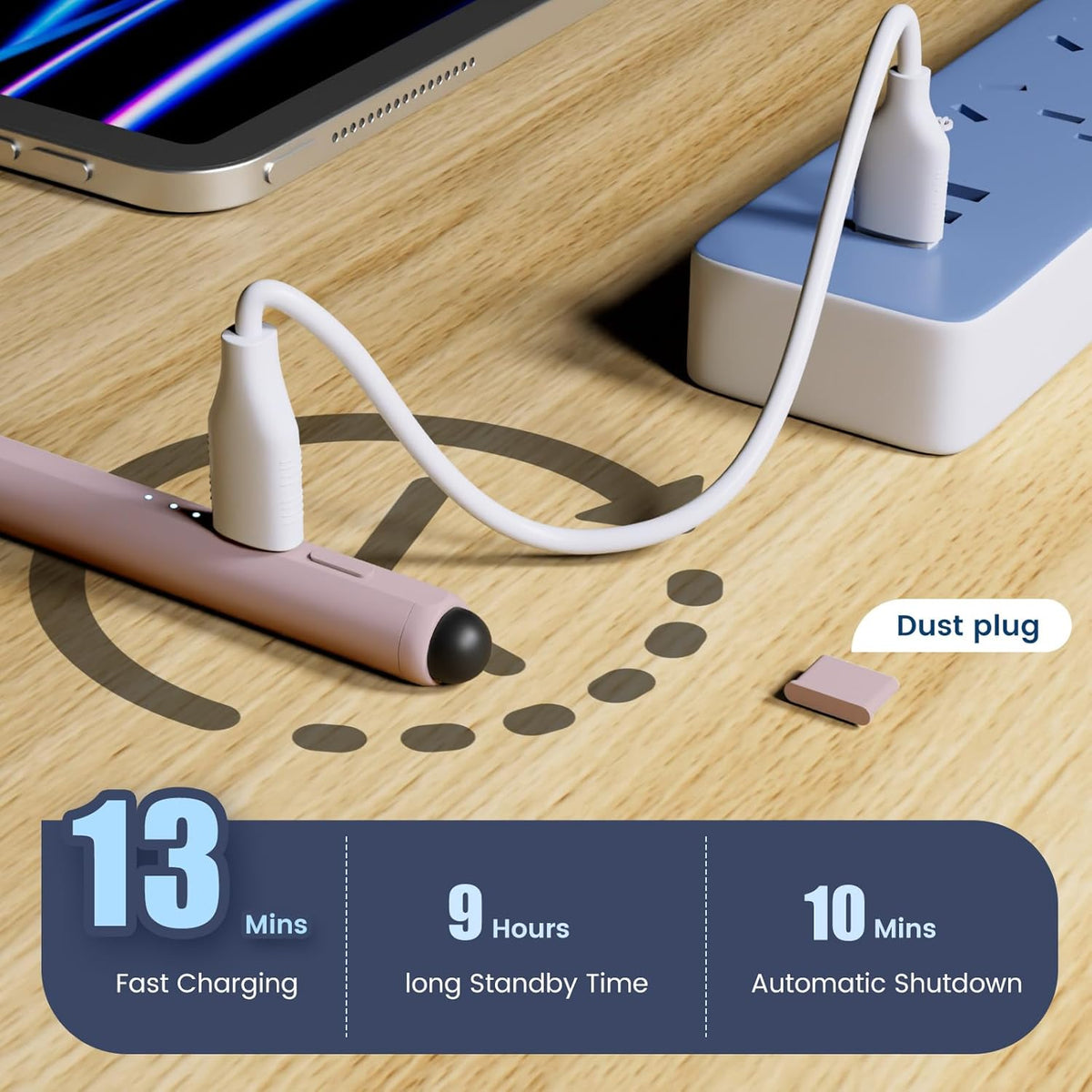 Stylus Pen for iPad, Dual-Tip 13 mins Fast Charge Pencil for Apple, Palm Rejection, Tilt Sensitivity, Compatible w/iPad 6/7/8/9/10, Pro 11/12.9in/M4, Air 3/4/5/M2, Mini 5/6 - Pink