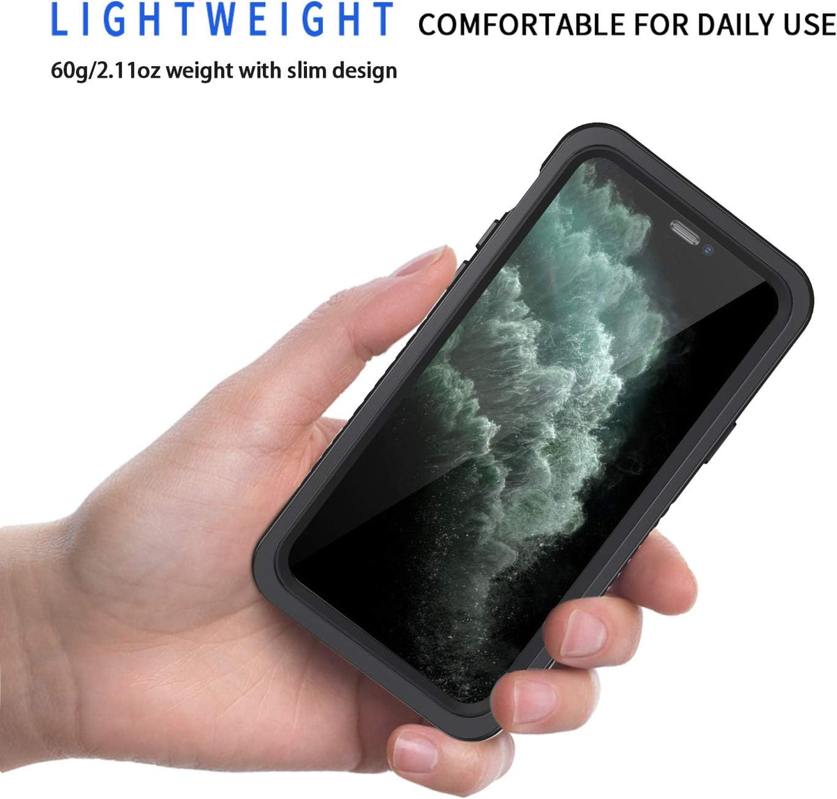 Lanhiem iPhone 11 Pro Max Case, IP68 Waterproof Dustproof with Built-in Screen Protector, Heavy Duty Clear Back