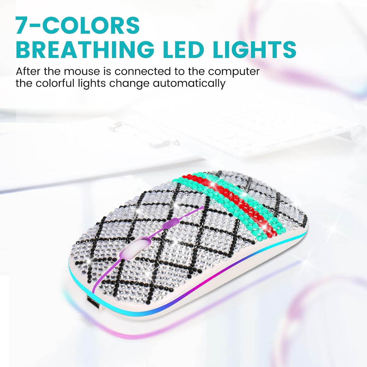 Wireless Mouse, 2.4Ghz Optical Silent Mice with RGB Colorful Luminous, Dual Mode for Computer/Win/Mac/Linux