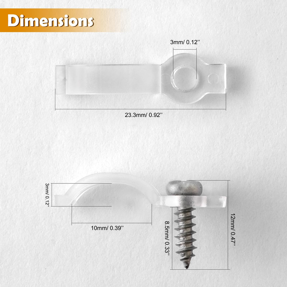 GRIVER 100 Pack Strip Light Mounting Brackets,Fixing Clips,One-Side Fixing,100 Screws Included (Ideal for 10mm Wide Waterproof Strip Lights)