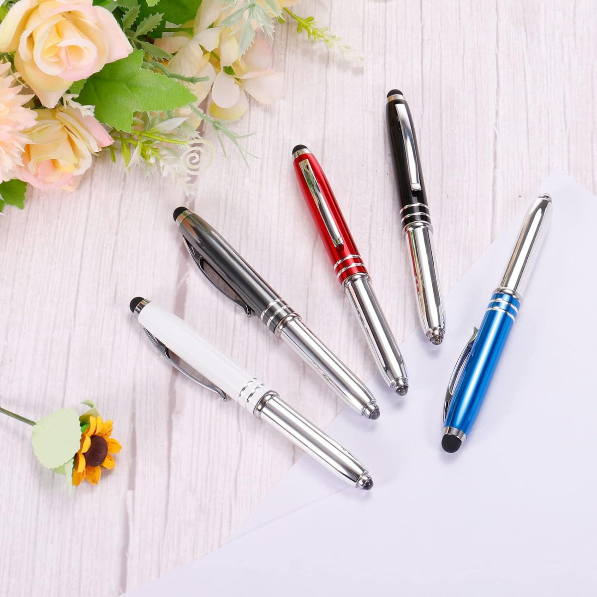 PATIKIL 2 Pack Ballpoint Pen with Stylus Tip and LED Flashlight, 1.0mm Medium Point, Black Ink, Gray