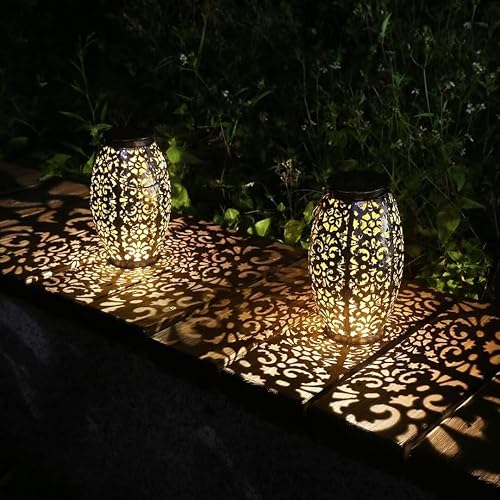 Kaixoxin 2 Pack Solar Lantern Lights for Hanging or Table Outdoor Solar Light for Patio Courtyard Garden (Silver-2pack)
