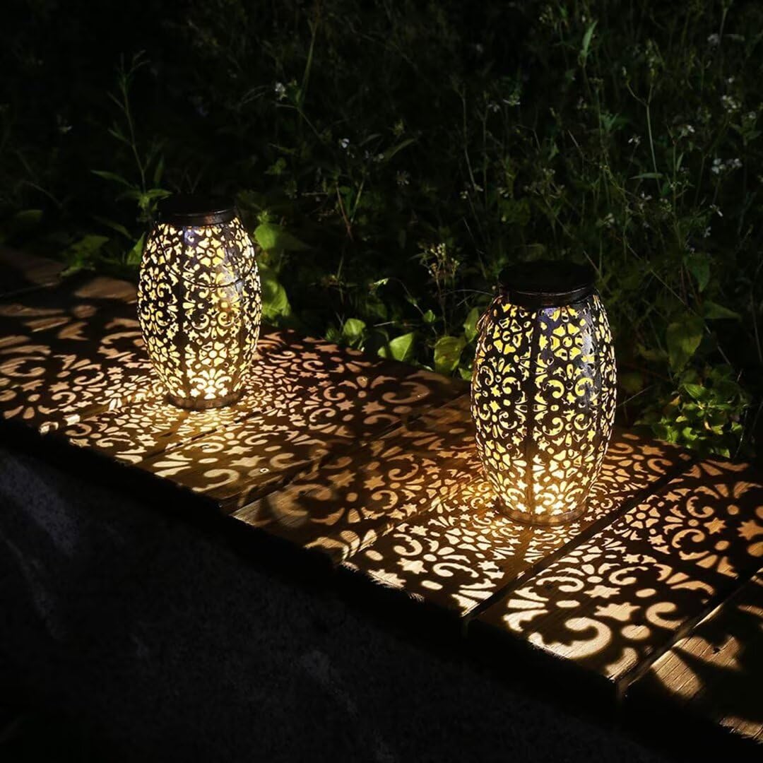 Kaixoxin 2 Pack Solar Lantern Lights for Hanging or Table Outdoor Solar Light for Patio Courtyard Garden (Silver-2pack)