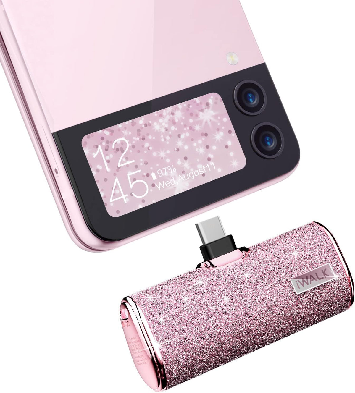 iWALK USB C Portable Charger 4500mAh, Ultra-Compact Small Power Bank, Sparkly Battery Pack for iPhone 16/16 Plus/16