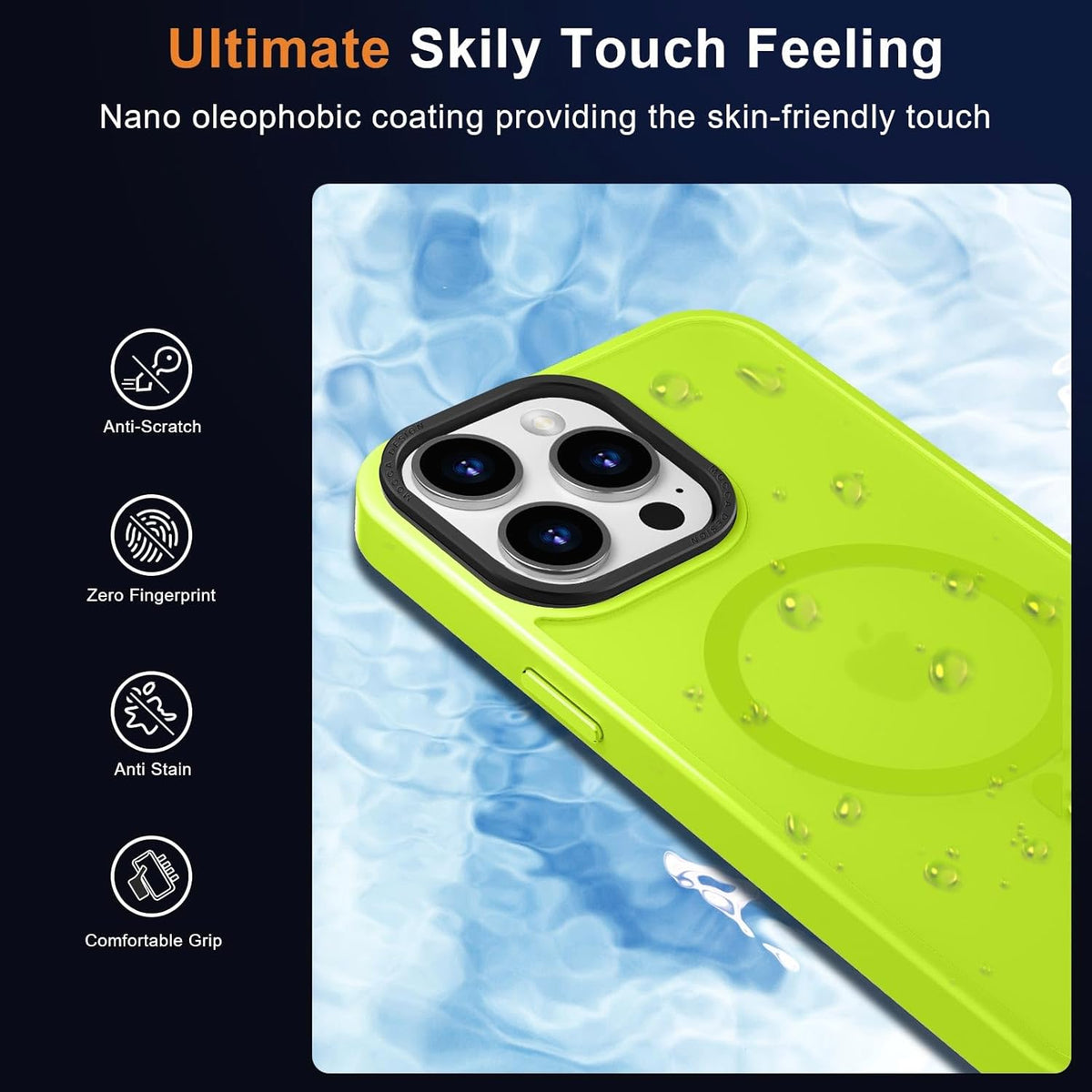 MOCCA Strong Magnetic iPhone 15 Pro Max Case, Fluorescent Green Slim Shockproof, 13FT Military Drop Protection