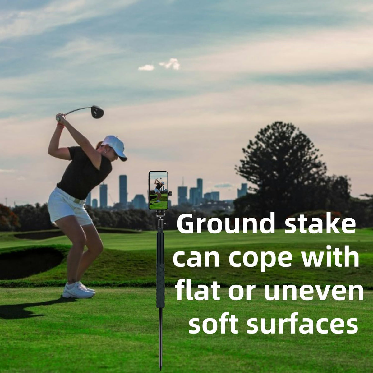Golf Tripod and Monopod Selfie Stick with Ground Spike Stake, Golf Swing Analyzer Phone Holder, Phone Tripod for Golf