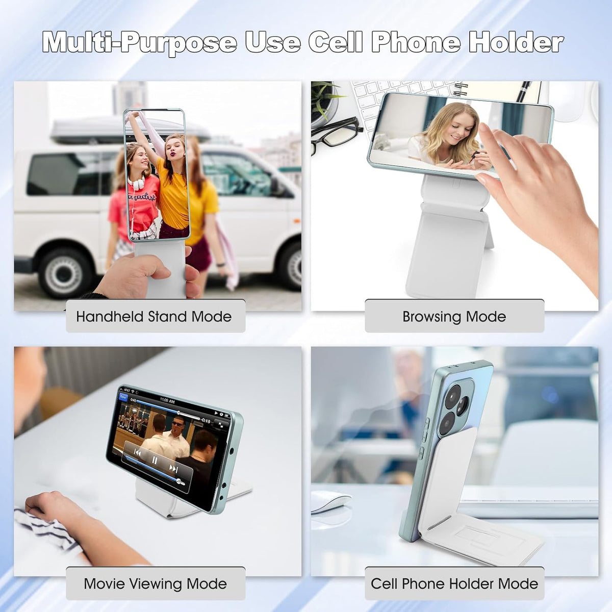 Phone Stand, Foldable Magnetic Phone Tripod, Angle Adjustment & Strong Magnets PU Leather Phone Stand, Compatible with All Smart Phone 16/15/14/13/12 (White)
