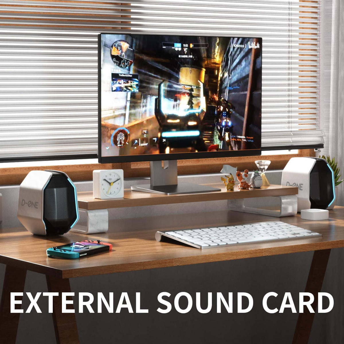 D-ONE 30W PC Gaming Computer Speakers for Laptop, Mac, Desktop Computer, Woofer Speakers, Bluetooth, USB, 3.5mm AUX Inputs, RGB Lights, Multimedia Speakers, White