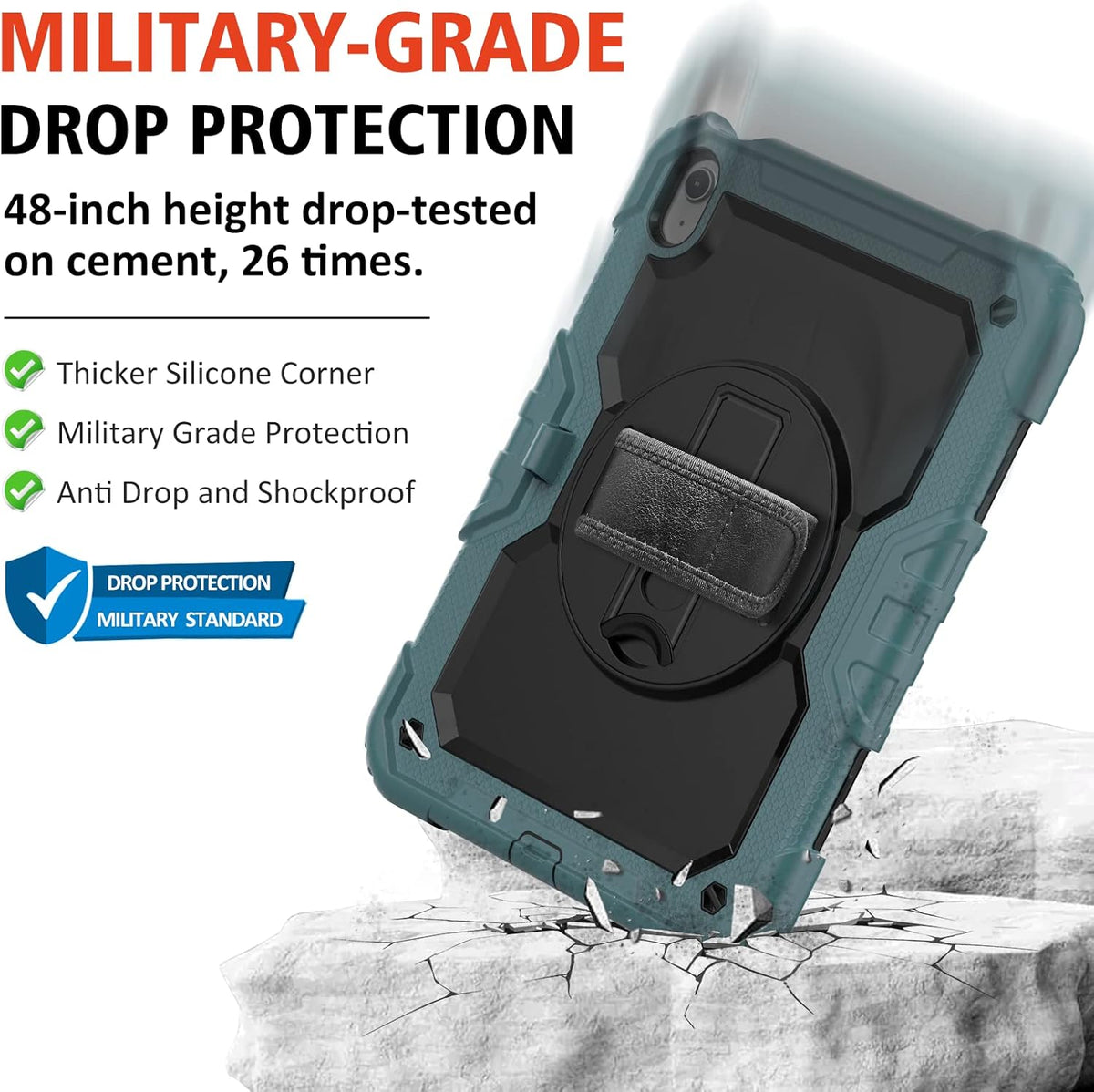 Ambison Case for iPad A16 11th/10th Generation 11"/10.9'' 2025/2022,Heavy Duty Shockproof Case with Tempered Glass Screen Protector, 360° Rotating Handle Strap&Stand,Shoulder Strap-Teal