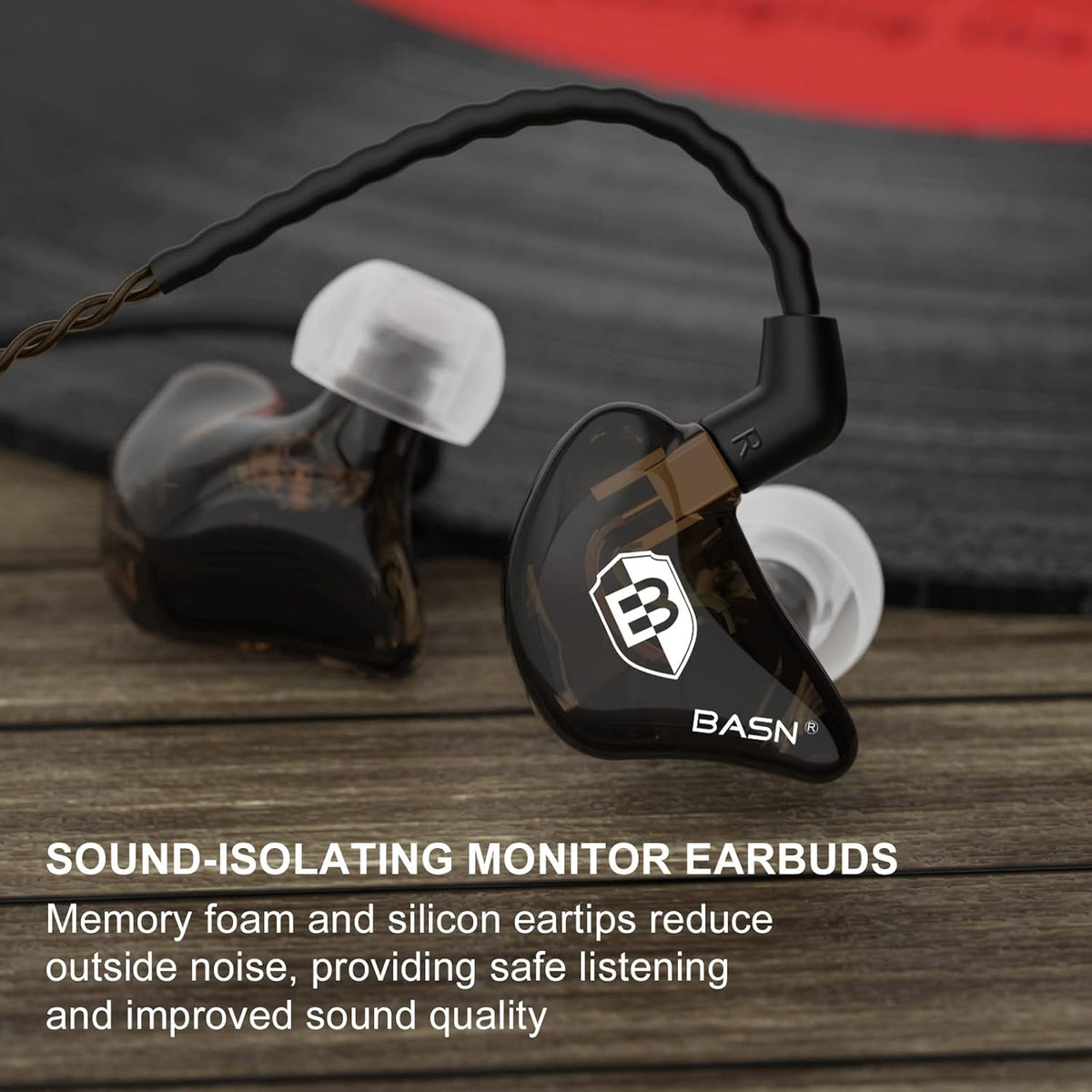 BASN in Ear Monitor Headphones for Musicians, Bsinger 2nd Generation Sound Isolating Earphones with Dual Dynamic Drivers Detachable MMCX Cable (Brown)…