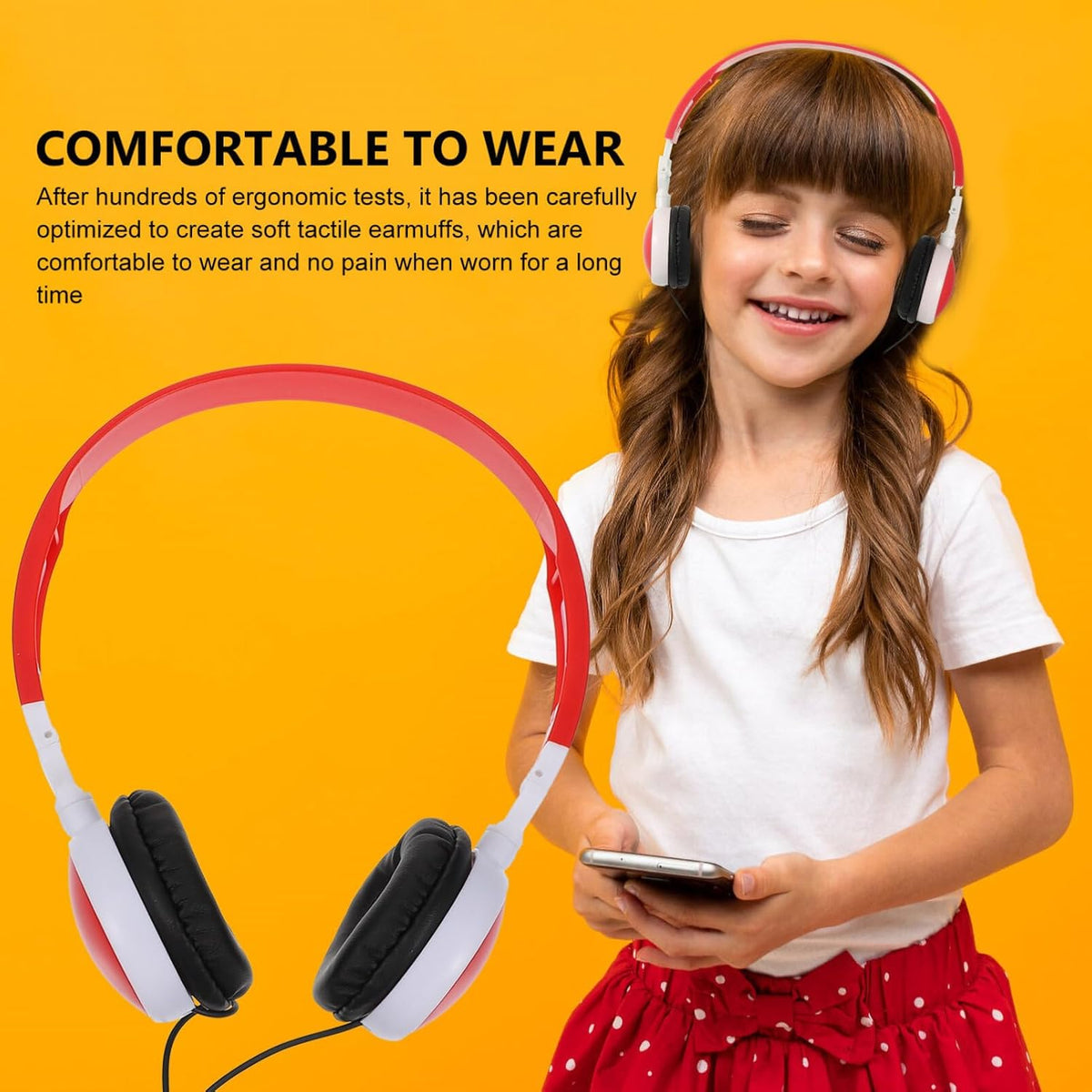 Stereo Headphones Wired, 1pc Red Foldable Earphones for Laptop, Head-Mounted Earmuffs for Boys Girls Travel