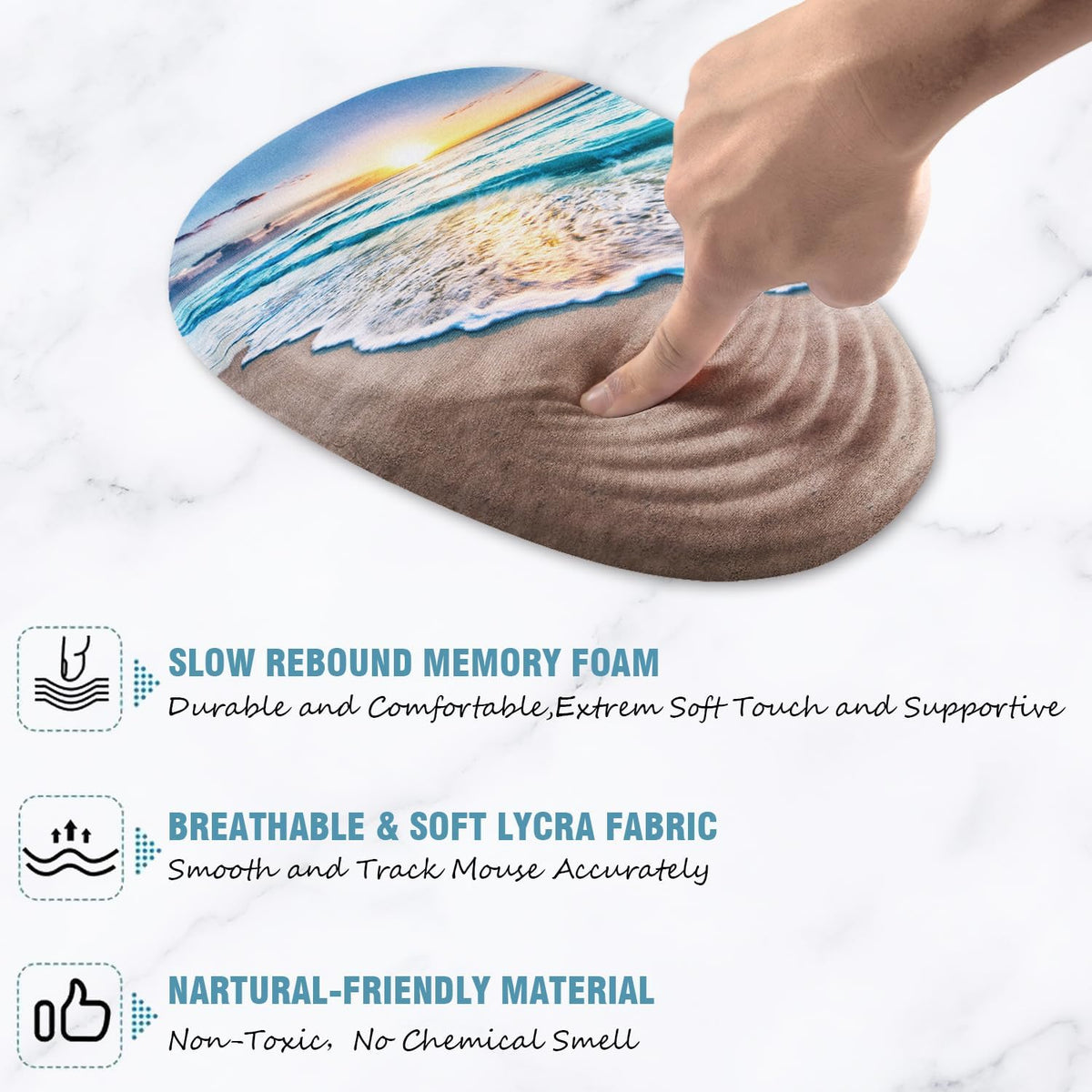 Sunset Mouse Pad, Ergonomic Mouse Pad with Wrist Rest Support, Non-Slip PU Base Desktop Mousepad for Pain Relief, Computer, Office & Home, Beach