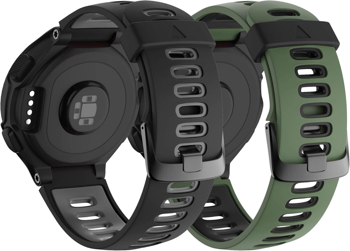 NotoCity Compatible Watch Bands for Forerunner 220, Black Buckle Sport Silicone Strap Replacement (2pcs)